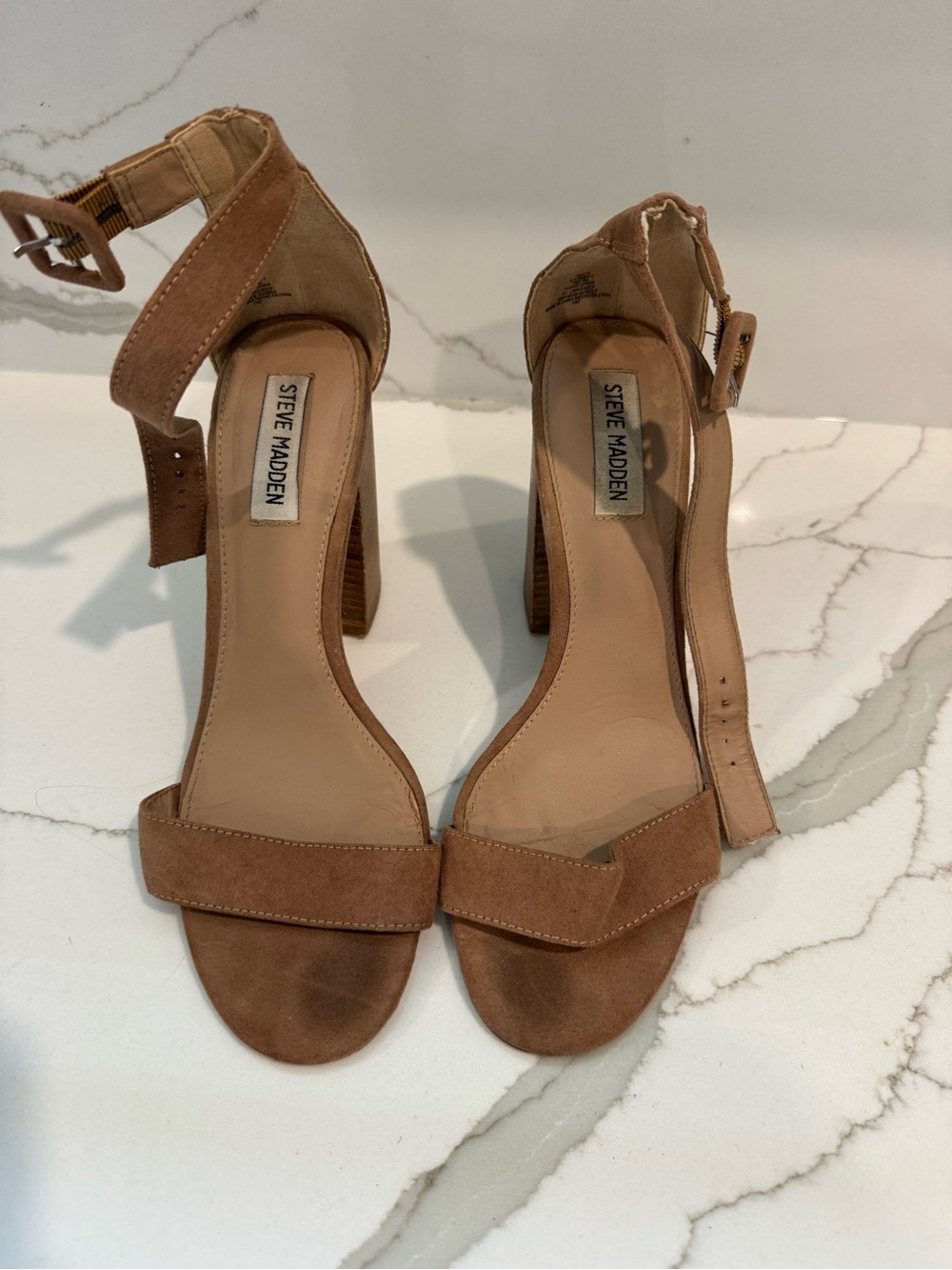 Steve Madden Brown Suede Ankle-Strap Block Heel Sandals